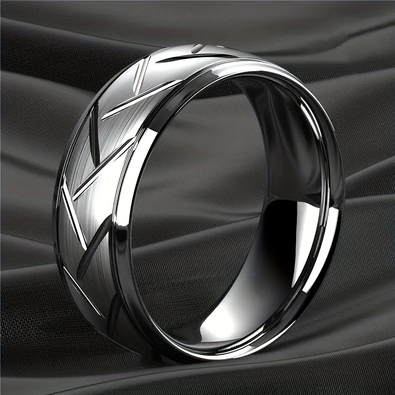 Stainless Steel Tire Pattern Silver Round Ring